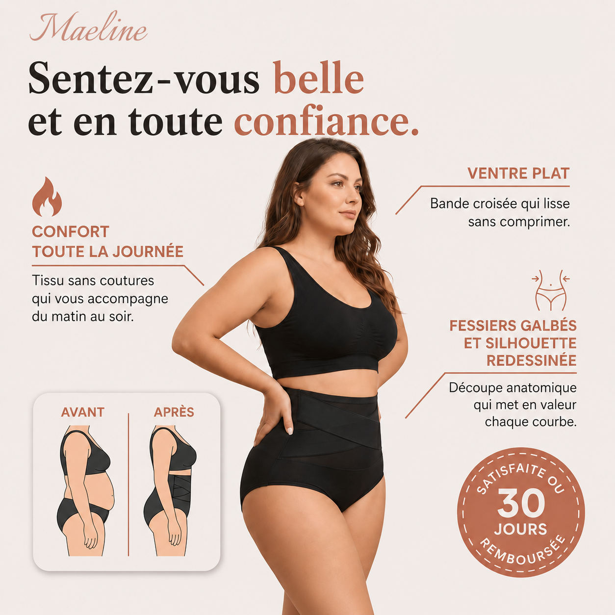 Culotte gainante taille haute – Maintien ventre plat
