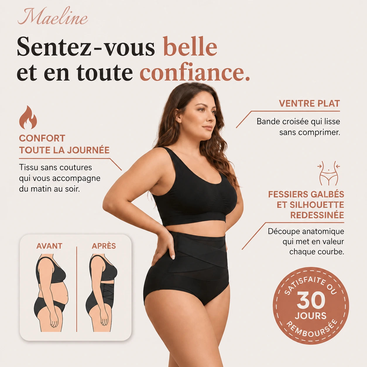 Culotte gainante taille haute – Maintien ventre plat