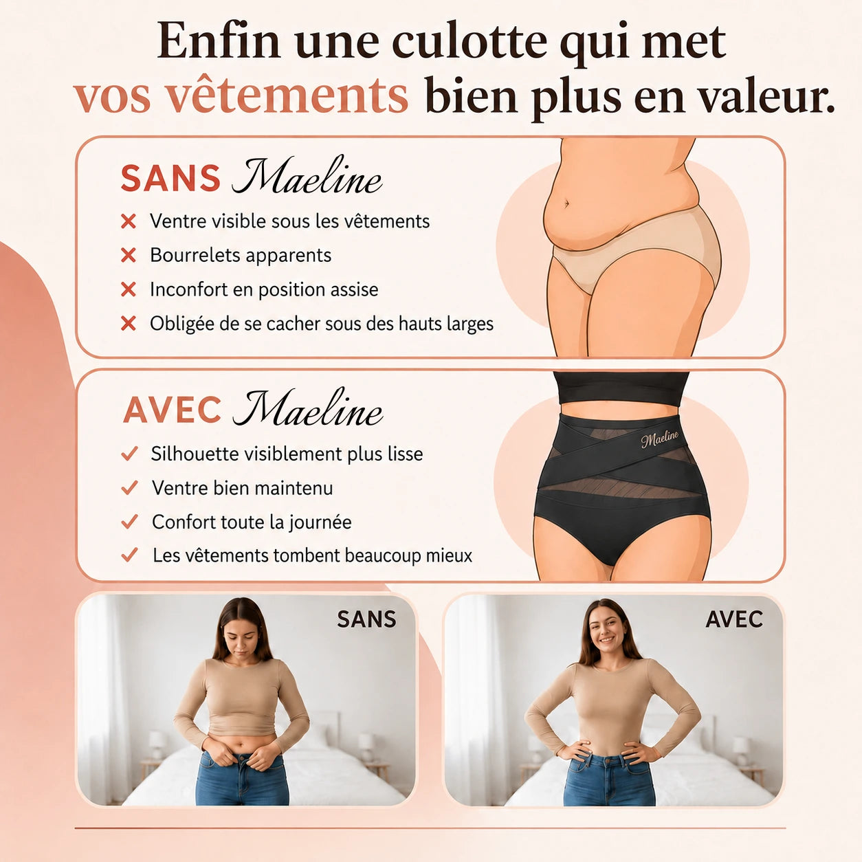 Culotte gainante taille haute – Maintien ventre plat