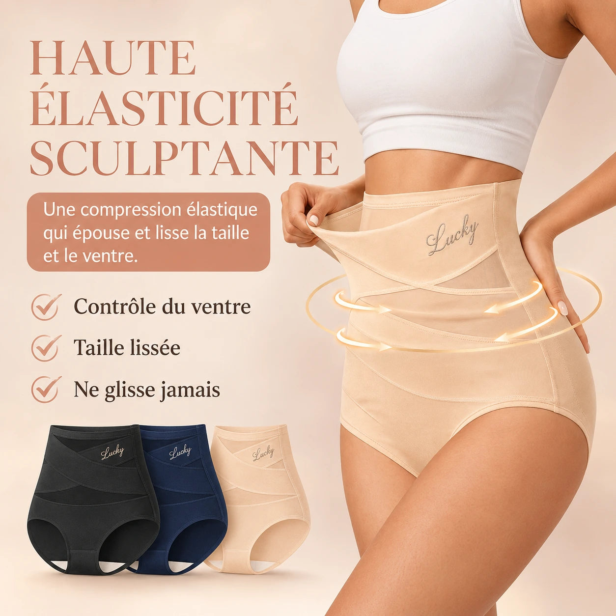 Culotte gainante taille haute – Maintien ventre plat